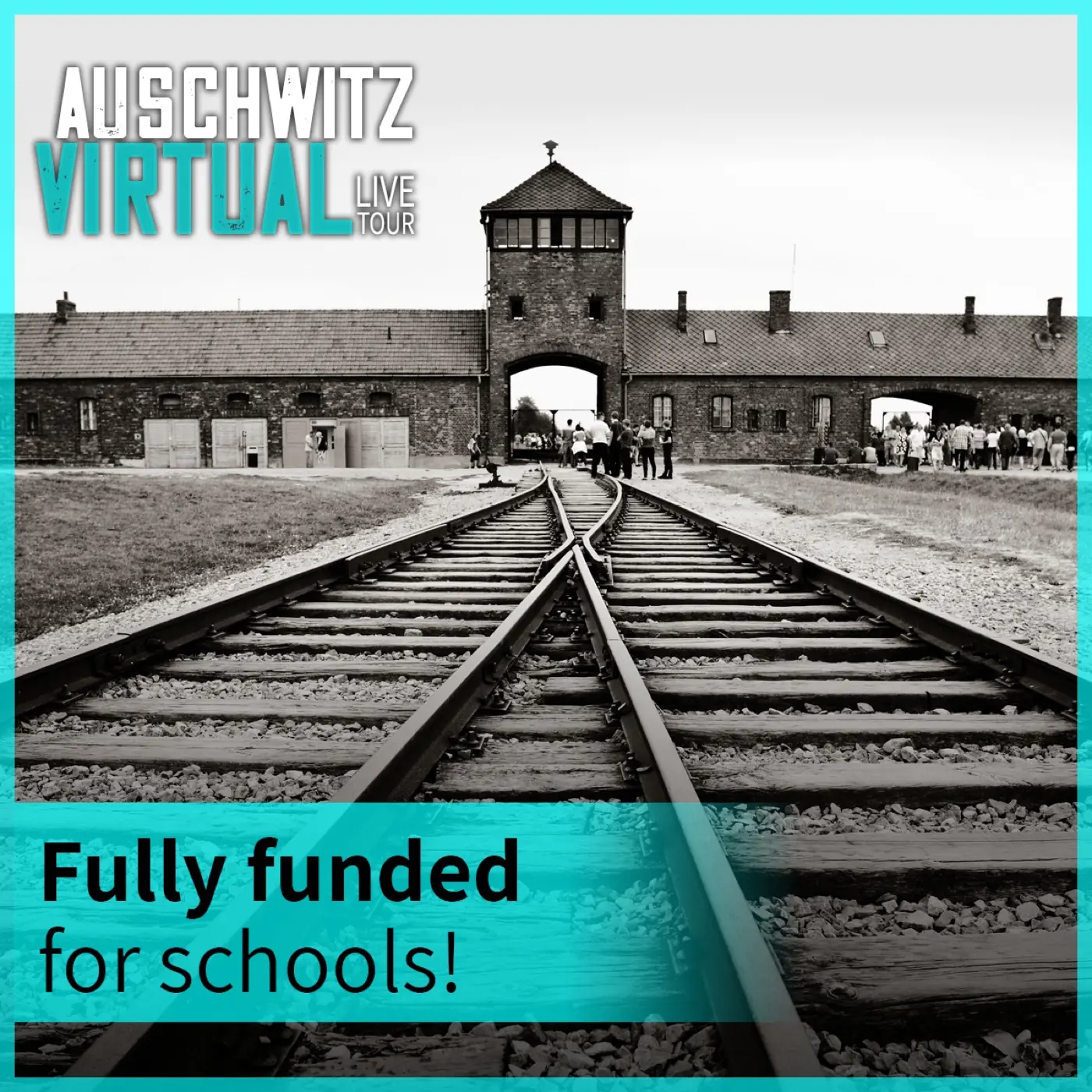 JCC Arizona — Event graphic for a virtual live tour of Auschwitz, fully funded for schools