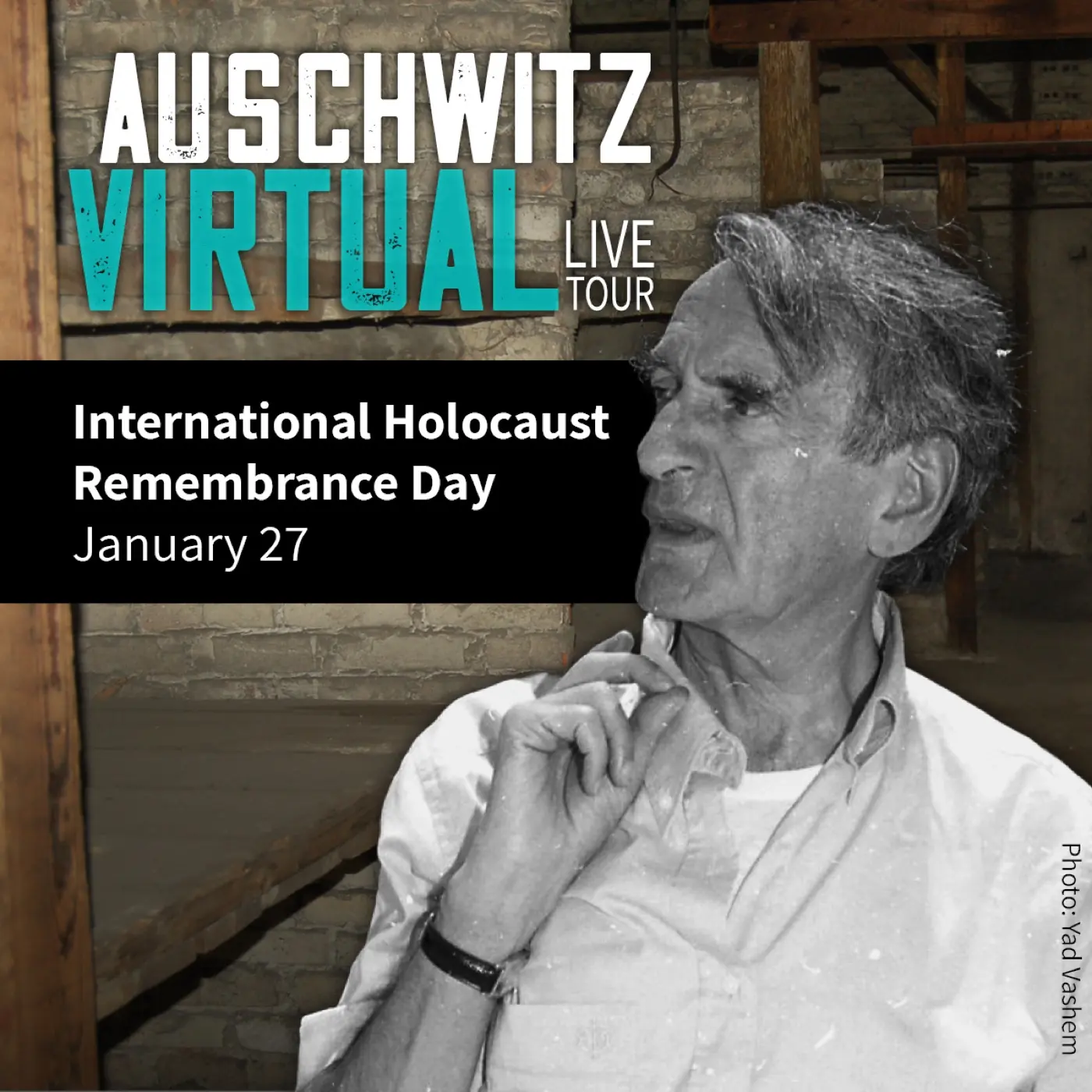 JCC Arizona — Event graphic for an Auschwitz virtual tour on International Holocaust Remembrance Day